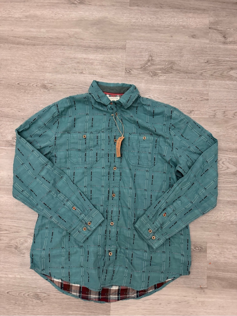 NWT Carbon 2 Cobalt Men's 100% Cotton Made In India Teal Button-Up Shirt Size MT